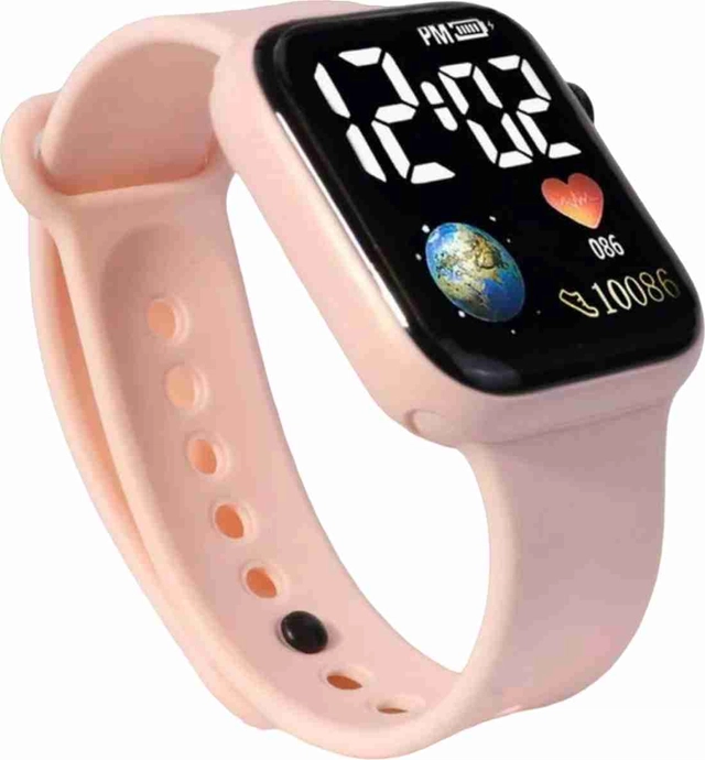 Square Dial Digital Watch for Kids (Pink)