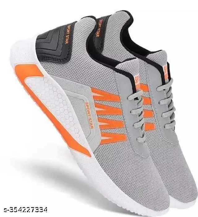 Sports Shoes For Men (White & Grey_Orange, 8) (Pack Of 2)