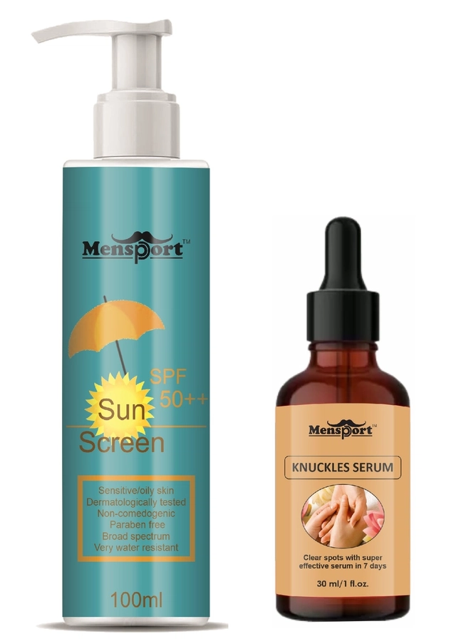 Mensport Broad Spectrum SPF Sunscreen Lotion (100 ml) with Knuckle Serum (30 ml) (Set of 2)