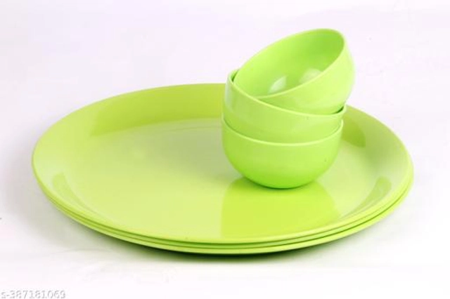 Plastic Plates (3 Pcs) with (3 Pcs) Bowls (Multicolor, Set of 2)