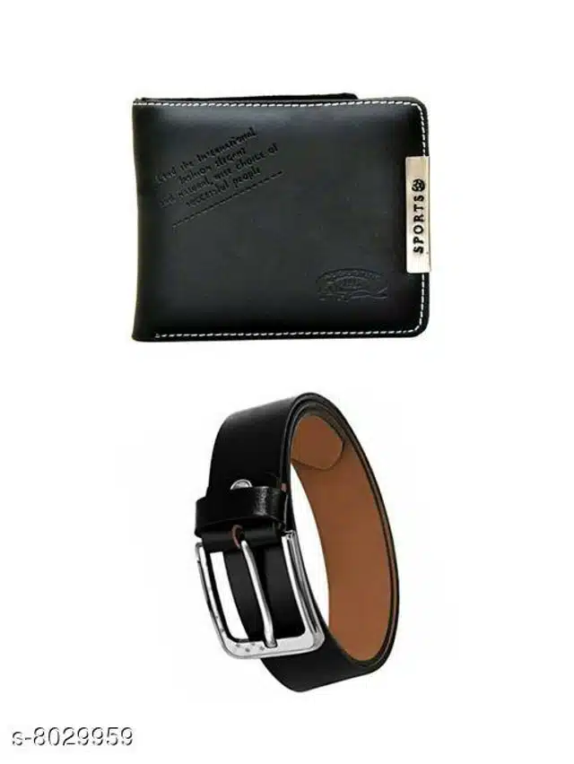 Stylish Belt with Wallet for Men (Black, Set of 2)