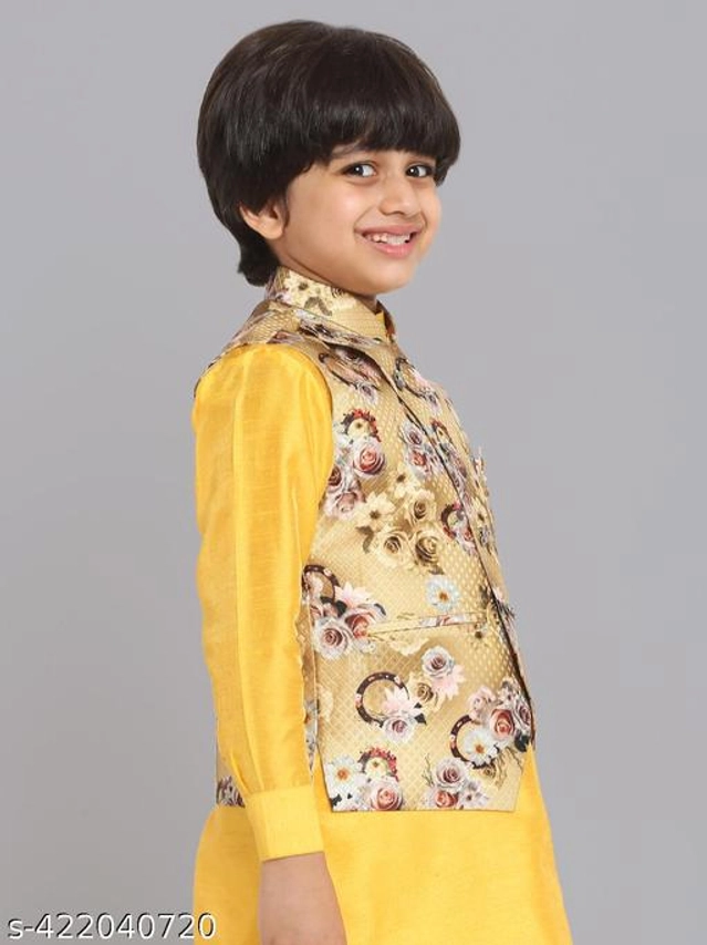 Art Silk Ethnic Jackets for Boys (Gold, 1-2 Years)