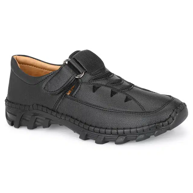 Men's Velcro Casual Shoes (Black, 6) (JF-75)