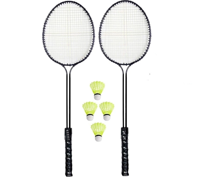 Badminton Rackets 2 piece with 4 Shuttle (Multicolor, Set of 2)