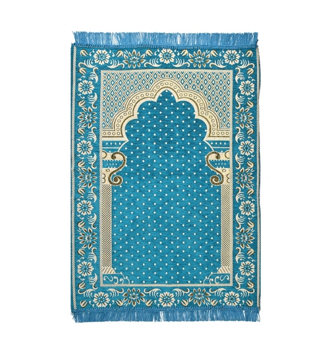 Velvet Chenille Super Soft Namaz Prayer Mat (Aqua Blue, 70x110 cm)