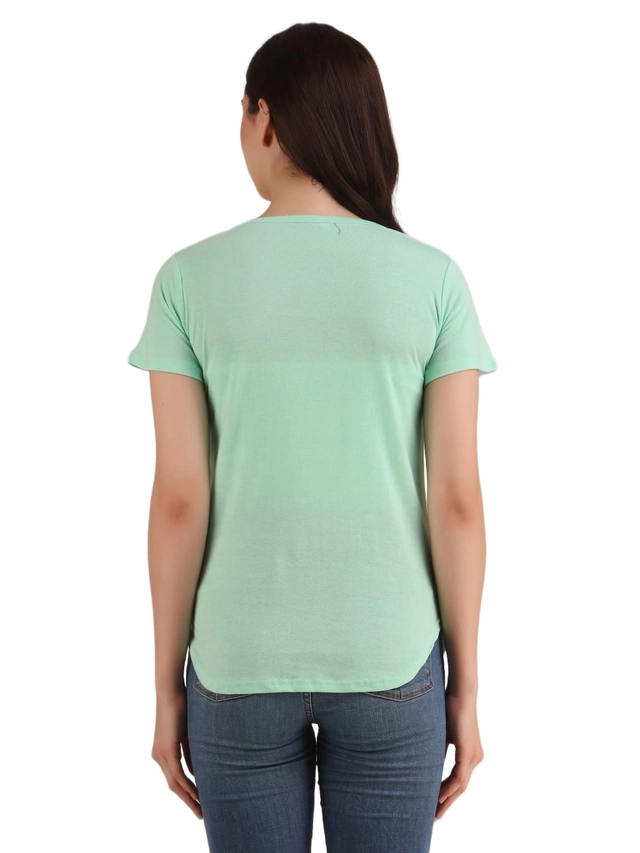 Round Neck Printed T-Shirt for Women (Green, S)