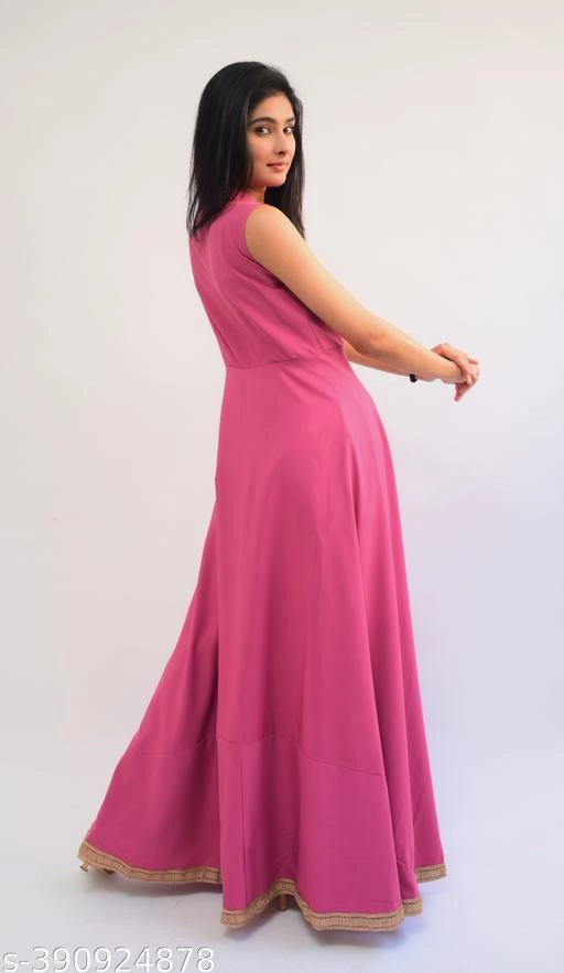 Crepe Solid Gown for Women (Pink, XS)