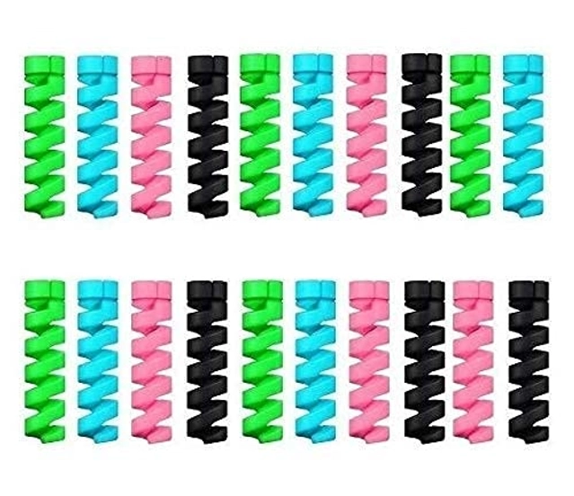 Rubber Spiral Mobile Charging Cable Protector (Multicolor, Pack of 20)