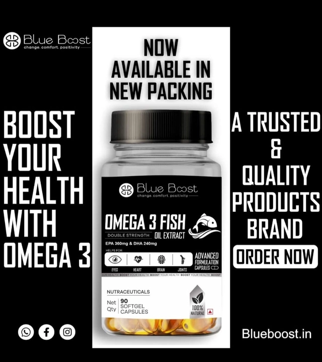 Blue Boost Omega 3 Fish Oil with EPA 360 mg & DHA 240 mg 60 Pcs Softgel Capsules (Pack of 1)