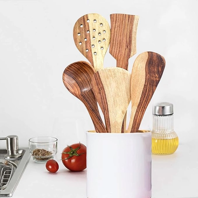 Wooden Utensils Set for Kitchen (Brown, Set of 5)