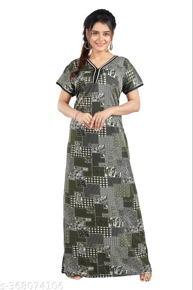 Polyester Nightdress for Women (Olive, L)