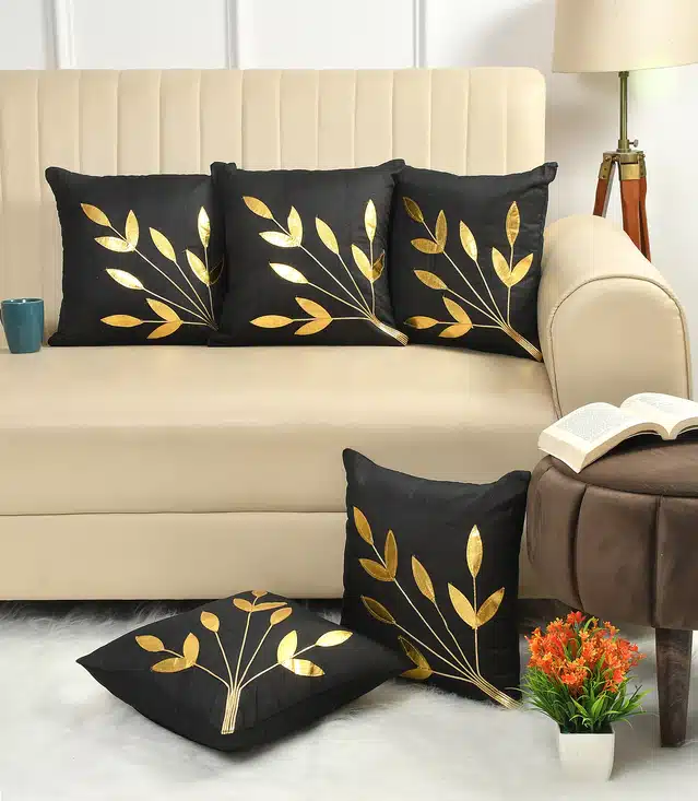 Polycotton Cushion Covers (Pack of 5) (Black, 16x16 Inches)