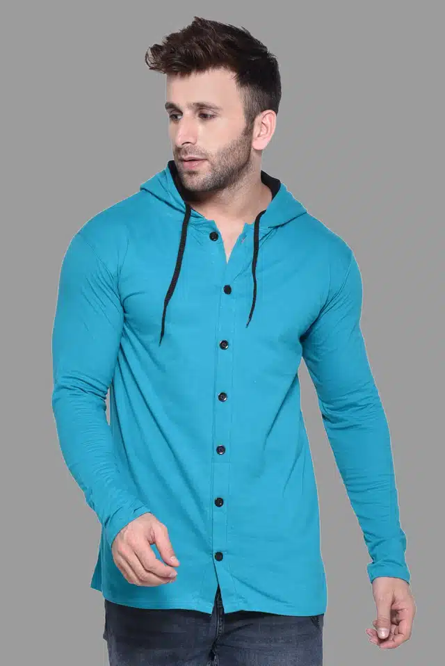 Men Solid Casual T-shirt (Sky Blue, S) (RSC-8)