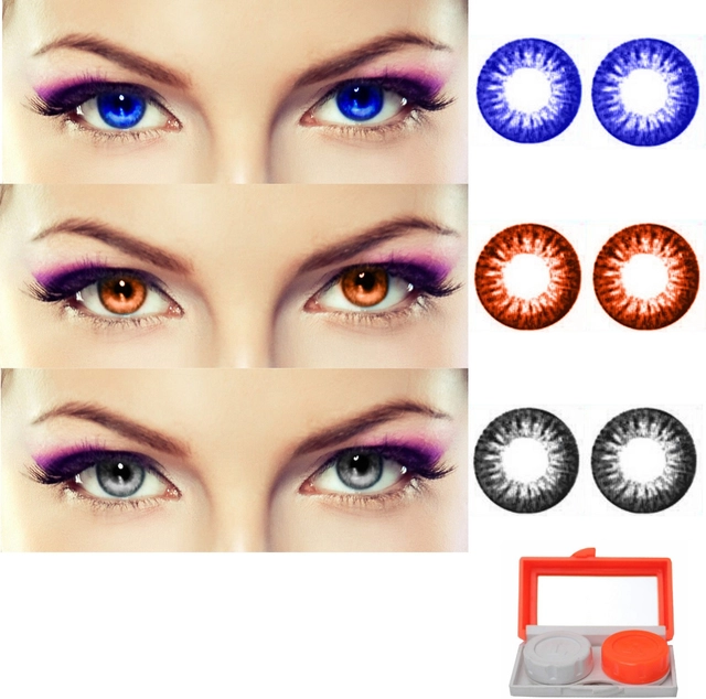 Combo of Zero Power Colored Contact Lenses for Eyes with Case (Multicolor, Set of 3)