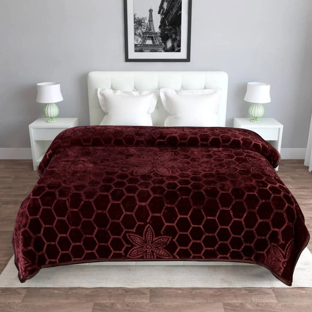 Home Sizzler Chocolate Brown Geometric Double Mink Blanket (Pack Of 1)