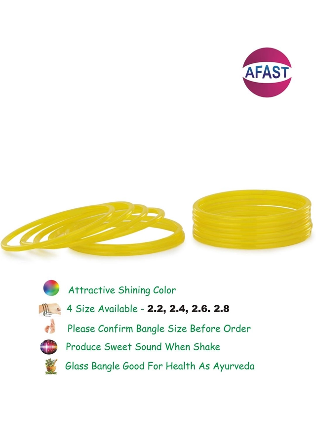 Glass Bangle Set for Women (Yellow, 2.2) (Pack of 12)