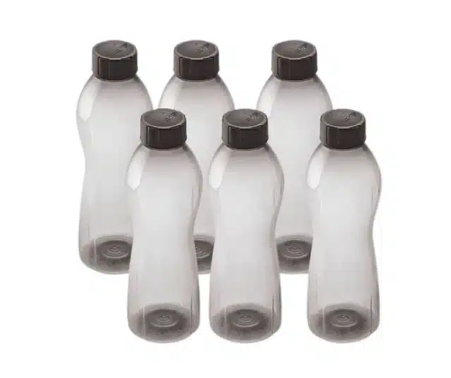 TUFFPET Plastic Water Bottles (Black, 1000 ml) (Pack of 6)