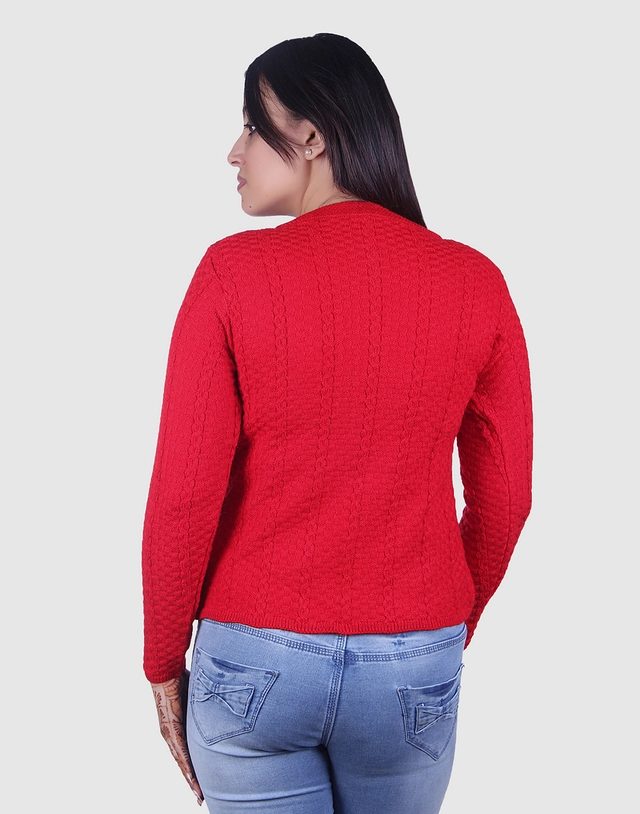 V Neck Solid Cardigans for Women (Red, M)