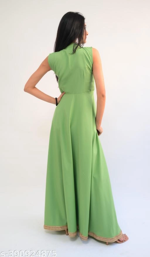 Crepe Solid Gown for Women (Sea Green, XS)