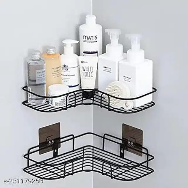 Stainless Steel Bathroom Corner Shelves (Black)