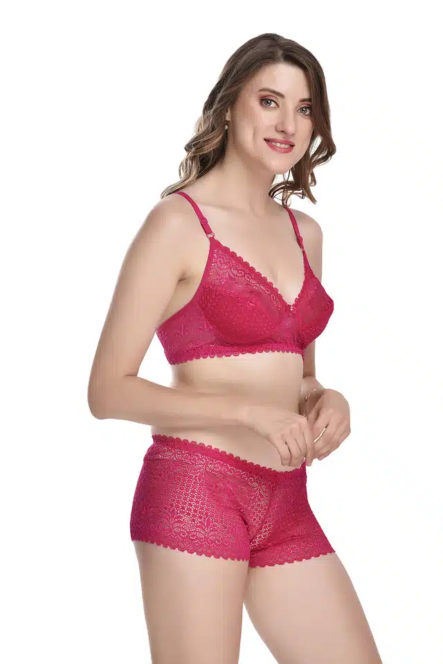 Women's Bra and Panty Set (Pink & Maroon, 32) (Set of 2) (F-2047)