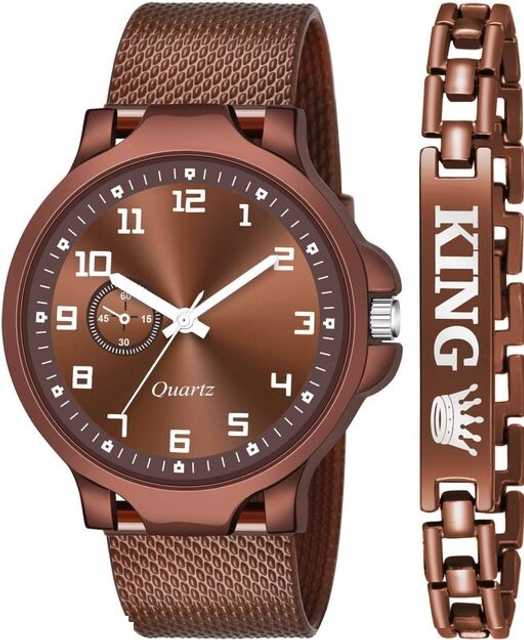 Elegant Collection Stylish PU Belt Watch & Bracelet (Brown, Pack Of 2) (EC_015)