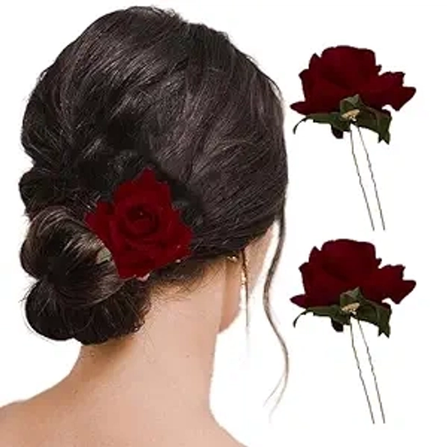 Red Rose hair Pins for wedding (Set of 4)