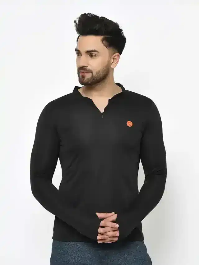 Rigo Full Sleeves Casual T-shirt for Men (Black, S)