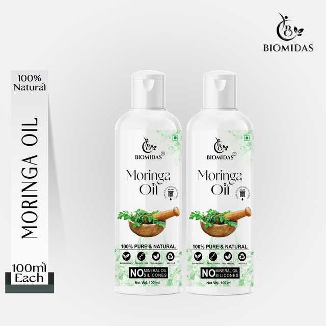 Biomidas 100% Pure & Natural Cold Pressed Moringa Oil For Hair, Skin & Anti-Ageing Face Care (100 ml, Pack Of 2) (G-1023)