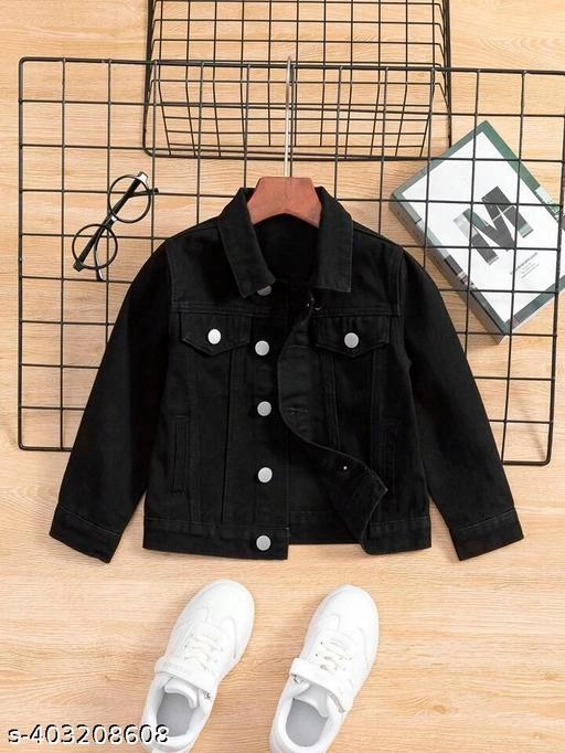 Cotton Blend Solid Jacket for Girls (Black, 5-6 Years)