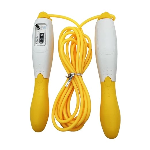 PVC Adjustable Skipping Rope for Men & Women (Yellow & White)