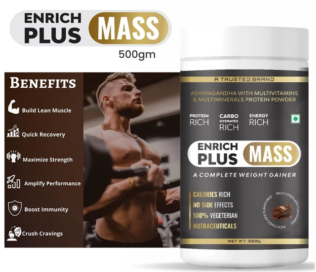 Enrich Plus Mass A Complete Weight Gainer Chocolate Flavoured Protein Supplement (500 g)