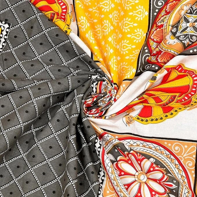 Flat Jaipuri Prints Single Bedsheet with 1 Pillow Cover 100% Cotton ( Grey)