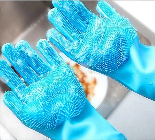 Silicone Reusable Dishwashing Cleaning Gloves for Kitchen (Assorted, Set of 1)