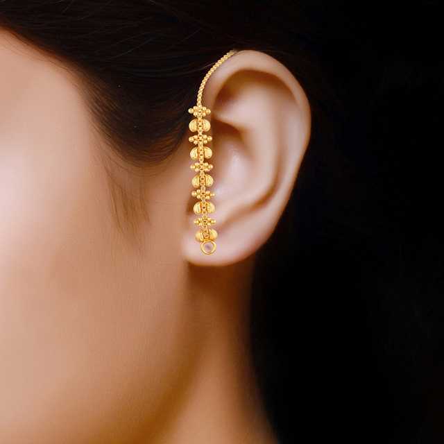 One Gram Gold Plated Alloy Ear Chain For Women's And Girl's (Golden, Set Of 2) (V-37)