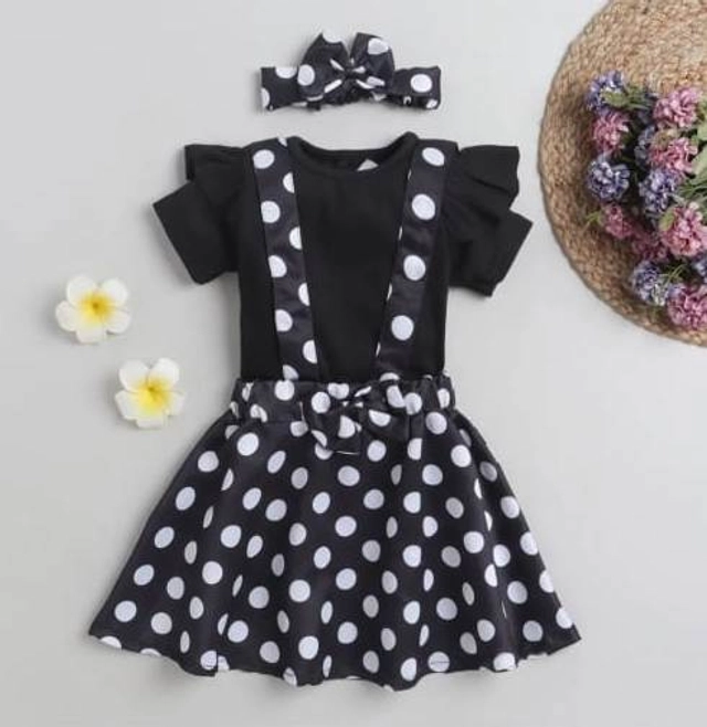 Crepe Printed Clothing Set for Girls (Black, 9-12 Months)