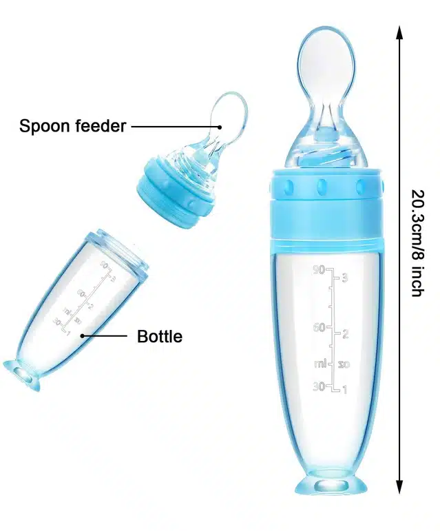 Squeezy Silicone Food Feeder with Plastic Spoon (Blue)