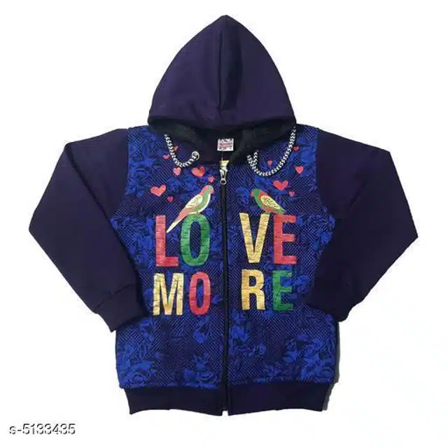 Fleece Printed Full Sleeves Hooded Sweatshirt for Girls (Navy Blue, 2-3 Years)