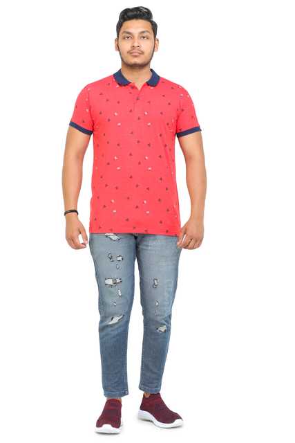Fosty Men's Cotton Stylish T-Shirts (Red, L) (ADE-646)