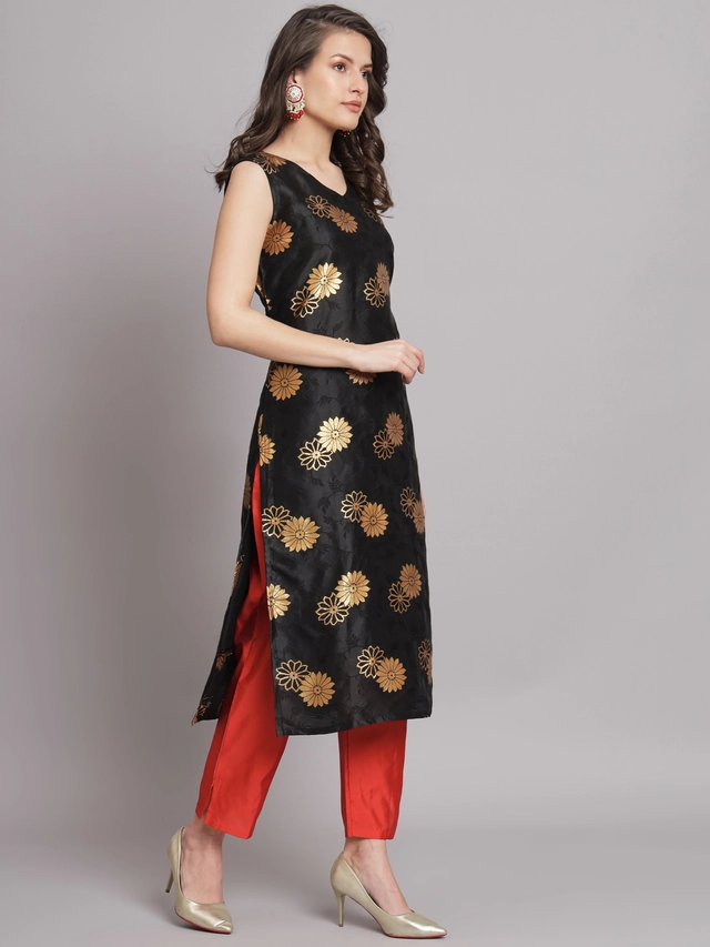 Cotton Blend Printed Kurti with Pant & Dupatta for Women (Multicolor, XXL)