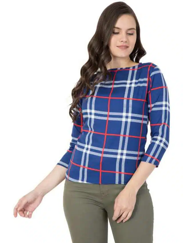 Three Quarter Sleeves Casual Top for Women (Blue, L)