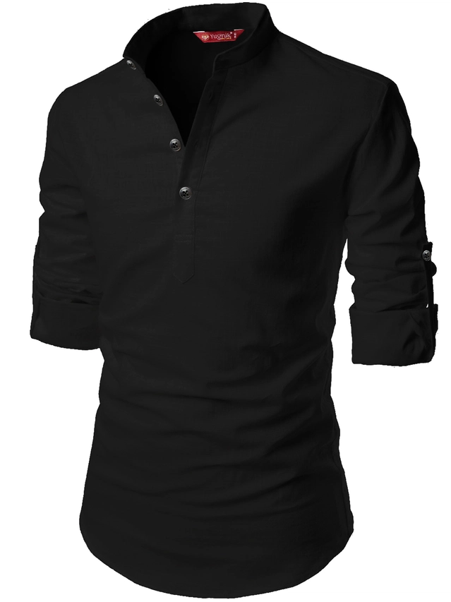 Cotton Solid Kurta for Men (Black, S)