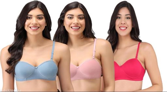 Cotton Blend Solid Padded Bra for Women (Multicolor, 30B) (Pack of 3)