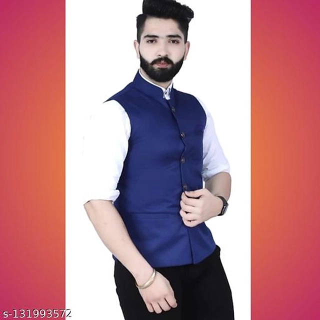 Cotton Slub Ethnic Jacket for Men (Royal Blue, M)