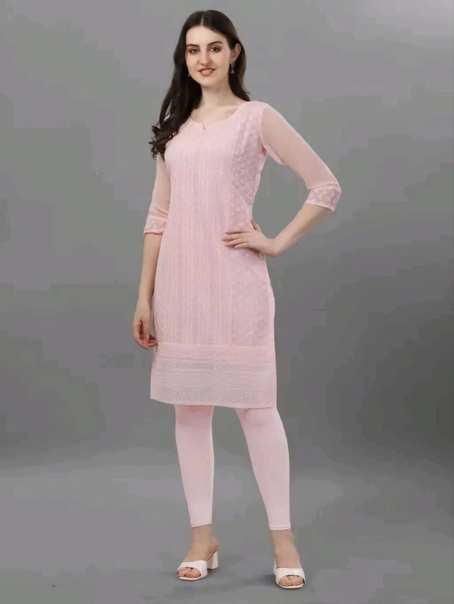 Georgette Chikankari Kurti for Women (Peach, M)