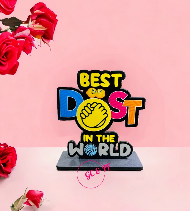 Wooden Handcrafted Best Dost In The World Trophy Gifts (Multicolor, 14.5 cm)