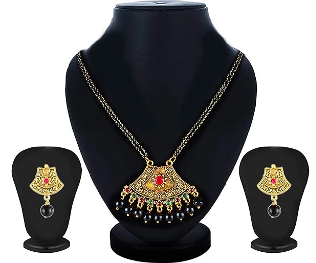 Alloy Mangalsutra With Earrings For Women (Set Of 1, Multicolor)