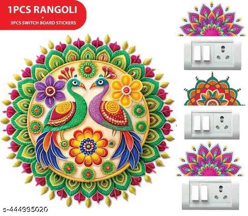 Combo of Rangoli Sticker (32x32 cm) & 3 Pcs Switch Board Stickers (Multicolor, Set of 2)