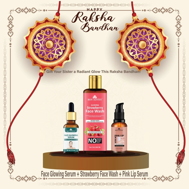 Combo of Bon Austin Face Glowing Serum (30 ml) with Glowing Strawberry Face Wash (200 ml) & Pink Lip Serum (30 ml) (Set of 3)