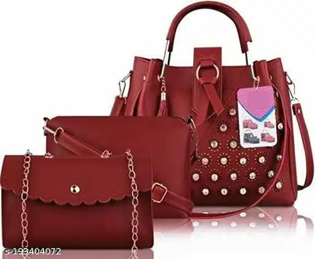 Handbags Set for Women (Maroon, Set of 3)
